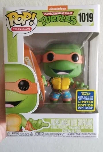 NUEVA llegada funko pop Tortugas # 18 Michelangelo con sufrboard # 1019 Figuras de acción de anime Colección de juguetes Muñecas Regalos para niños