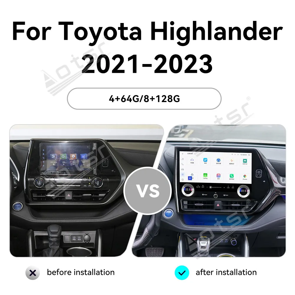 13.3 Inch For Toyota Highlander 2021-2023 Android 13 Multimedia Player Car GPS Navigation Radio Head Unit Stereo Qualcomm AUTO