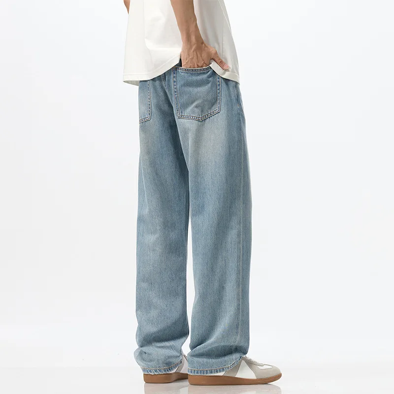 Men's Summer 2025 New Fashionable Korean Versatile Loose Thin Straight Casual Solid Color Breathable Y Light Blue Jeans HD8550