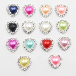10pcs 16mm Metal Heart Pearl Embellished Rhinestone Wedding Ornament DIY Bow Hair Ornament Gift Box Decoration Materials