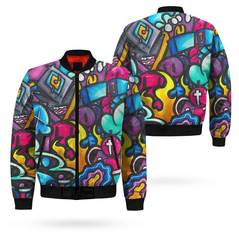 2024 New Mens Bomber Jacket Street Graffiti Letter 3D All Over Printed Zip Tracksuits Unisex Casual Zipper Jackets Clothing Tops — zdjęcie 5