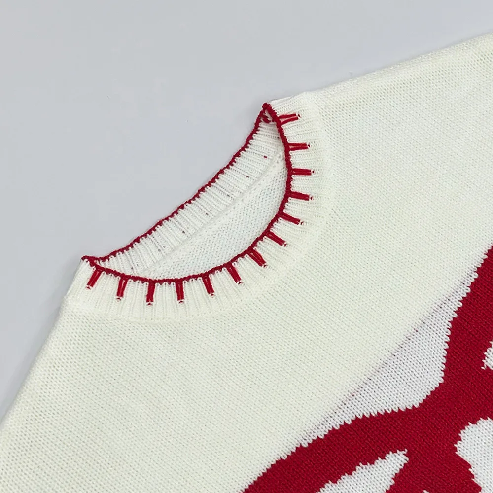 Fashion Christmas Clohing Womens Sweater Loose Knitwear Autumn Streetwear Bow Pattern O Neck Long Sleeve Pullover Tops Female