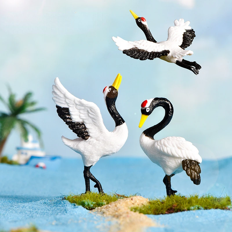 1pc Simulated Red-crowned Crane Models Mini Swan Birds Figure Animal Miniature For Home Desktop Ornament Home Decor