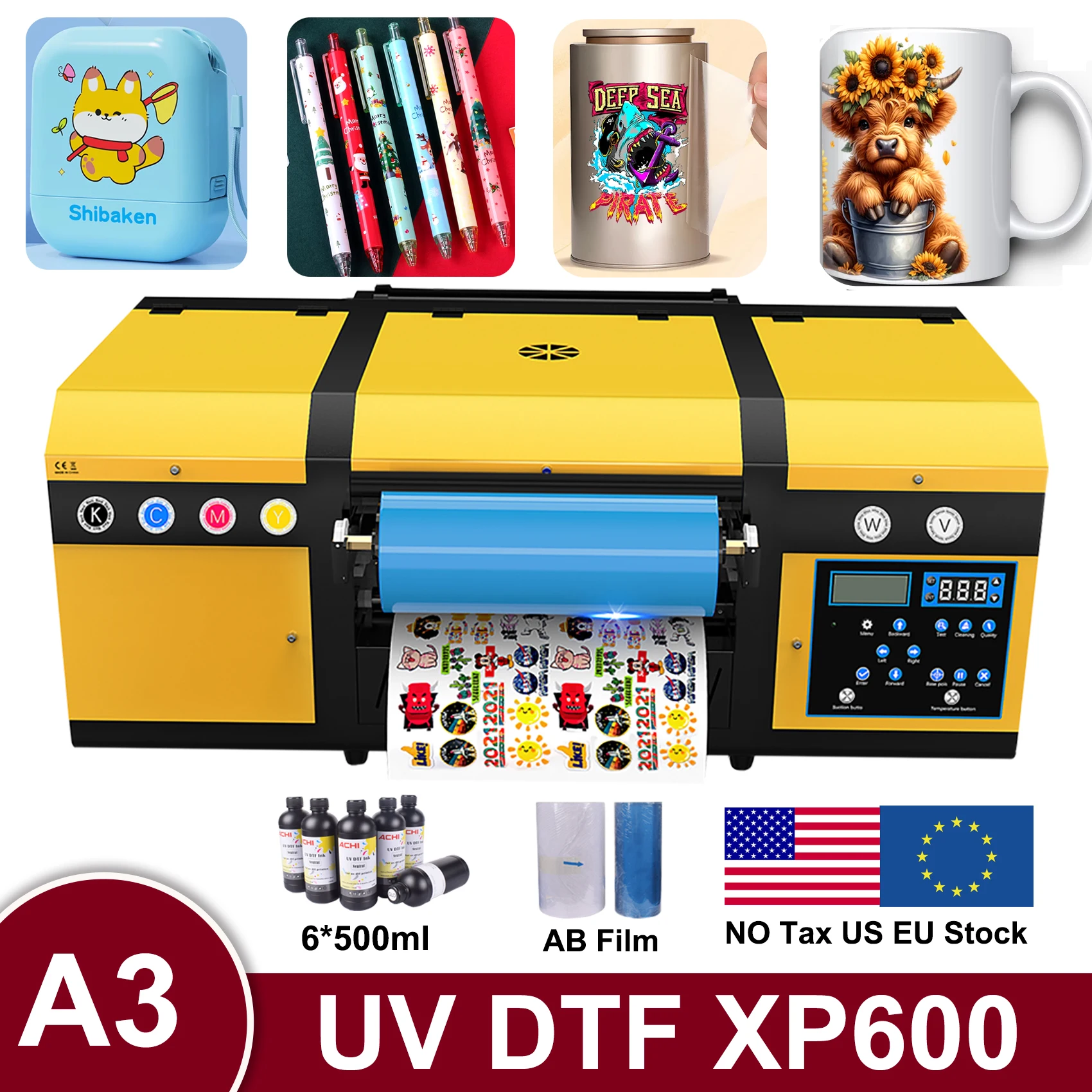 ACHI A3 XP600 UV DTF Printer 2 in 1 Sticker Printer Transfer Stickers for Mug Cap Wood Glass UV Flatbed DTF Printing Machine