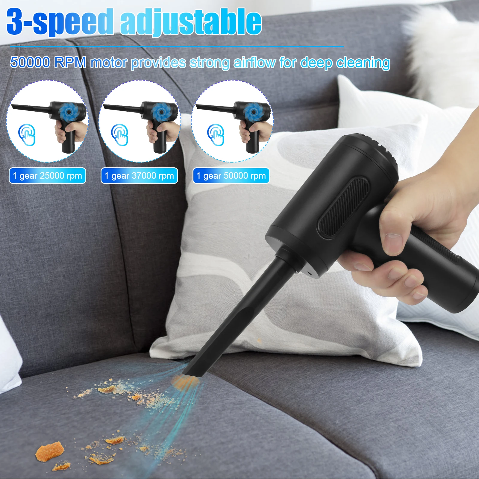 Imagem -04 - Aspirador de Carro sem Fio Aspirador Portátil Sucção Forte Mini Aspirador para Casa Carro Escritório 68w 6300pa