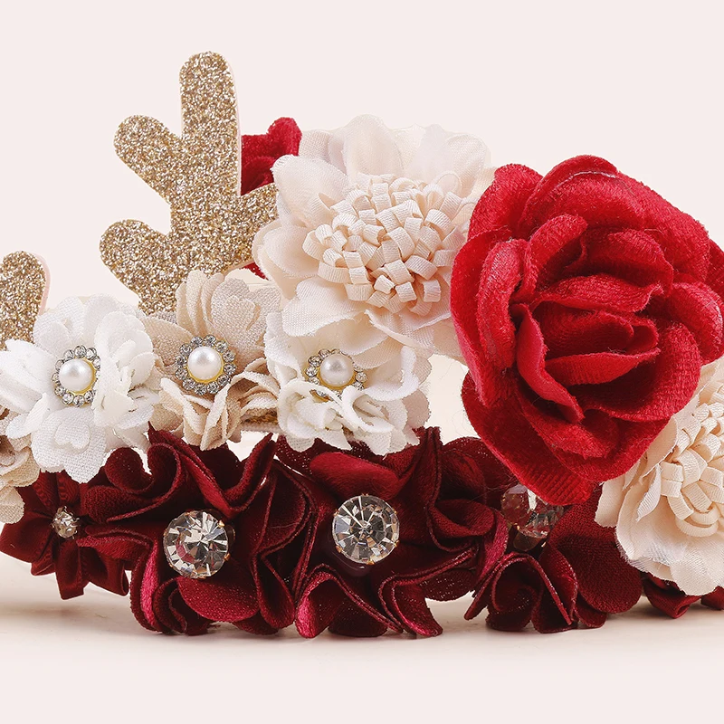 1or2or3pcs Winter Christmas Style Birthday Party Flower EIK Red Rose Cute Sweet Beauty Handmade Baby Girl Hairband Hair Design