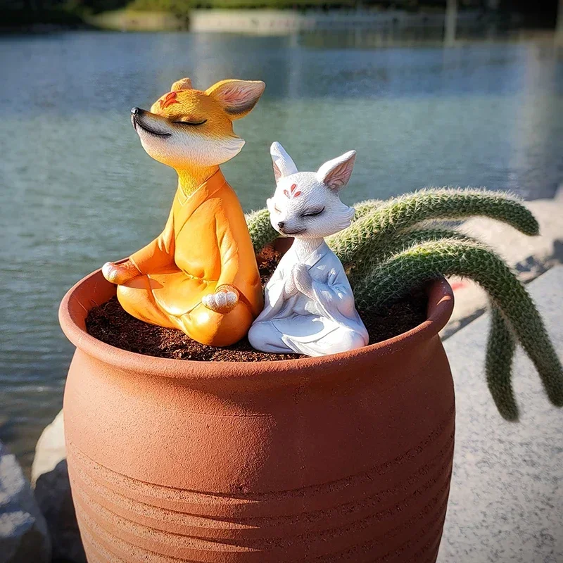 White Nine-tailed Fox Figurines Aesthetic Room Bedroom Garden