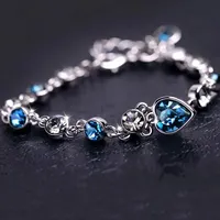 Women Silver Color Lucky Bracelet Female Blue Crystal Heart Charm Pulseras Bracelet Bridal Wedding Engagement Fine Jewelry Gift