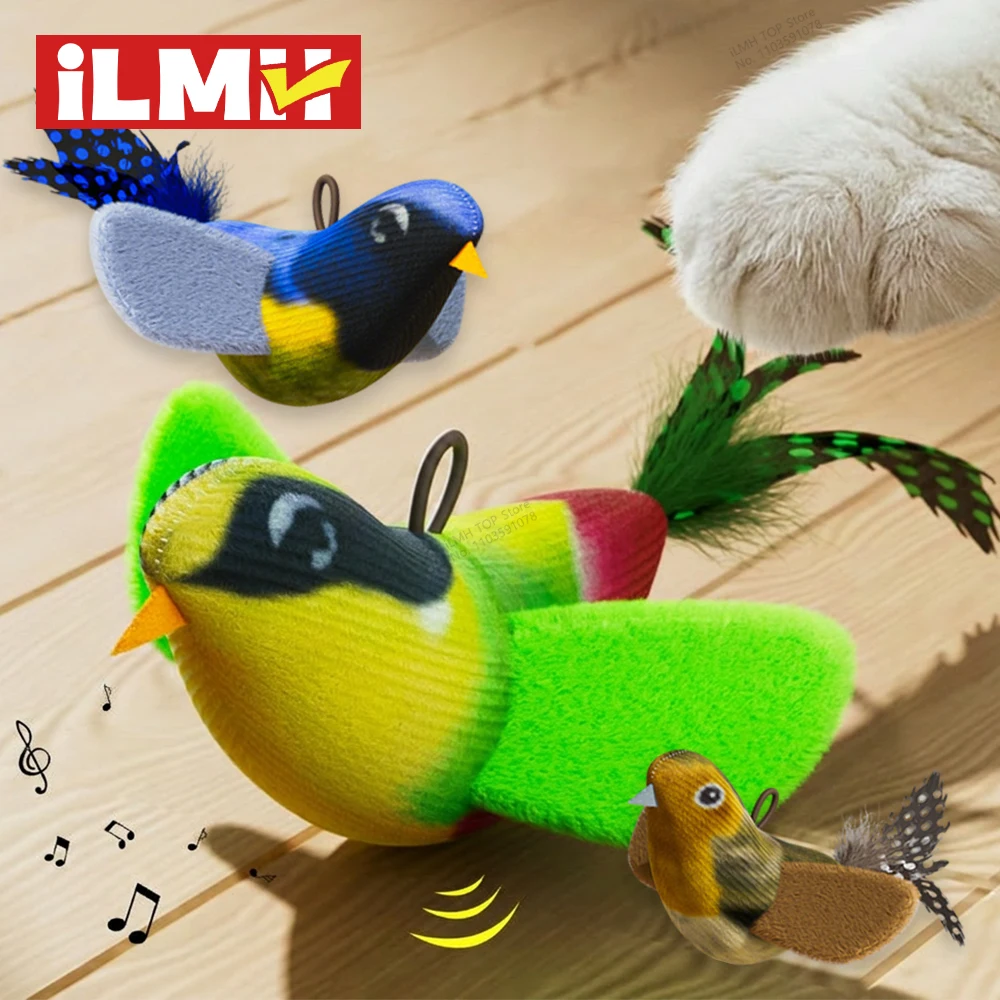 Indoor Interactive Birds Toy for Cat Chasing Teasing Toy Sounding Catnip Cat Teaser Toy Self-hilarity Wall Hanging Birds Cat Toy