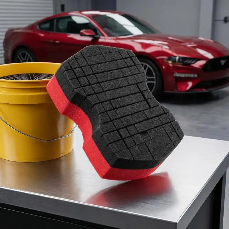 

Double Side -Cut Red/Black Sponge 2.0 Better Grip And Access Tight Spaces For Rinseless Car Wash