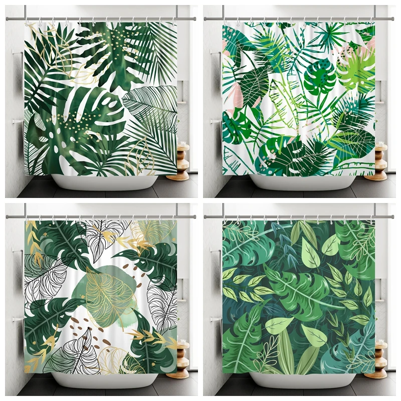 

Tropical Jungle Green Leaves Flowers Shower Curtains Bathroom Decoration Waterproof Polyester Bath Curtain Home Decor With Hooks