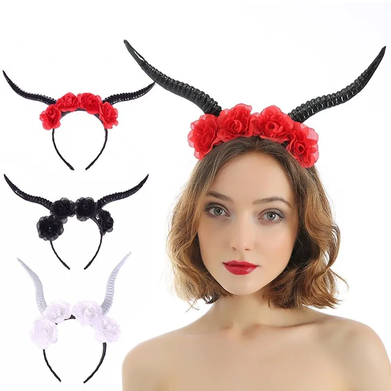 Halloween Hair Hoop Antler Headband Gothic Flower Animal Horns Headdress Deer Horn Headbands Cosplay Hair Accessories