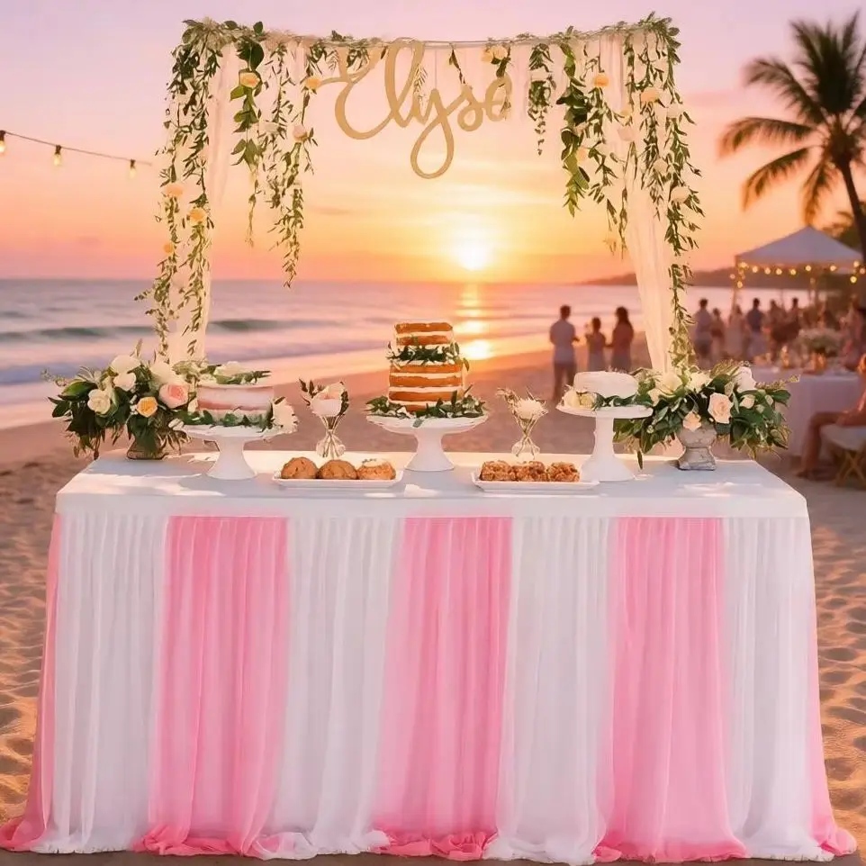 Thick Non-Slip Table Drape Smooth Off-White Hues For Wedding Reception Gender Reveal Fine Dining Table Skirts Decor