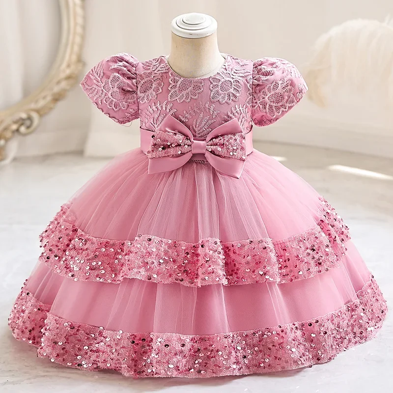 

High End Girl Birthday Princess Dress Baby Embroidery Floral Bow Tutu Gown Flower Girl Wedding Dress Kid Christmas Party Gown
