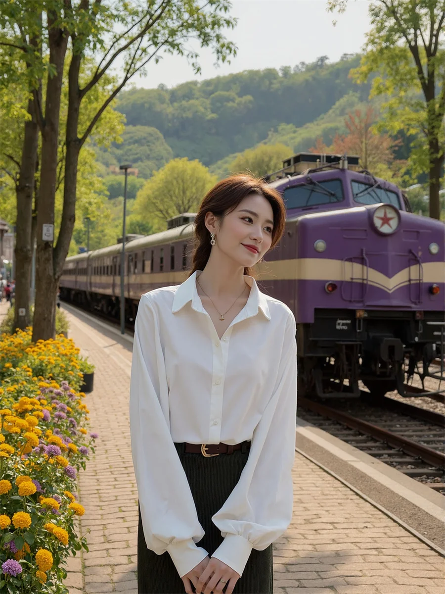 

Однотонные рубашки с рукавами-фонариками, женские прогулочные закаленные легкие каскадные рубашки в западном стиле, женская одежда высшего класса