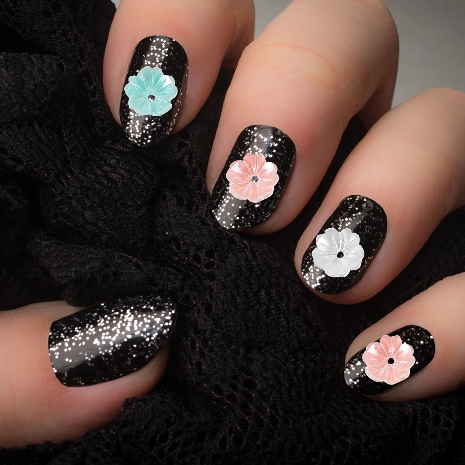 

100pcs Five-Petal Pearl Nail Art Decorations Diy Flower Bead Spacers For Jewelry Making, Earrings, Bracelets, Charms, Craft