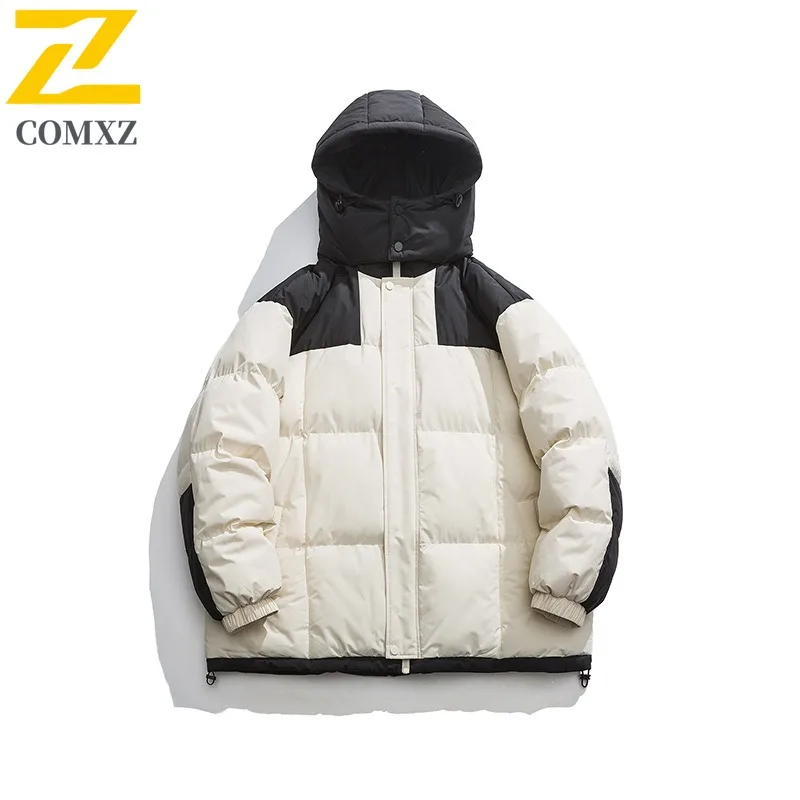 Men Korean Style Winter Coat Hooded Windproof Thermal Jacket Outdoor Fleece-lined Parka Fashion Casual Thickened Padded Overcoat