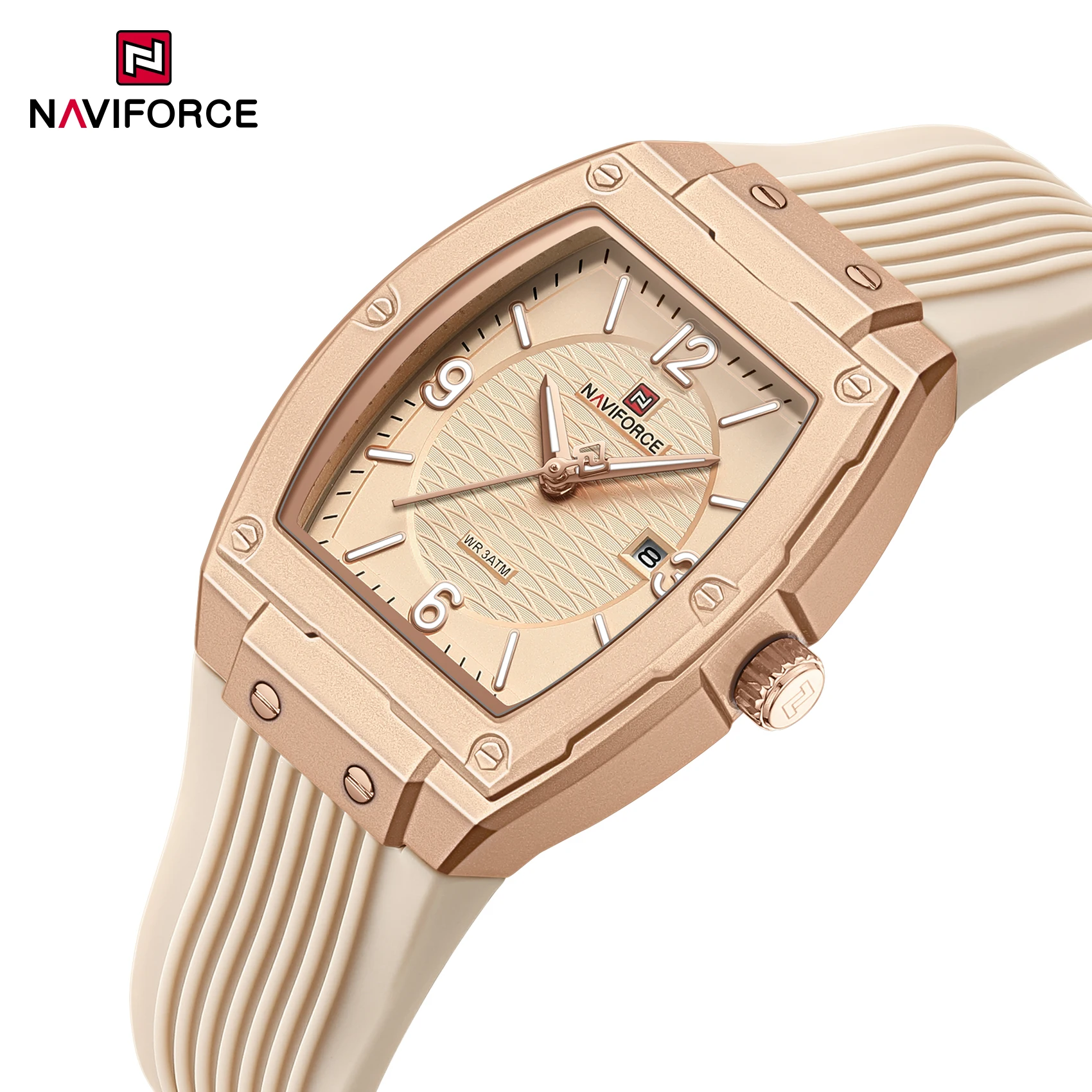 

Naviforce NF5070 New Women Watches Fashion Ladies Tonneau Quartz Watch Silicone Strap Gift Female Wristwatch