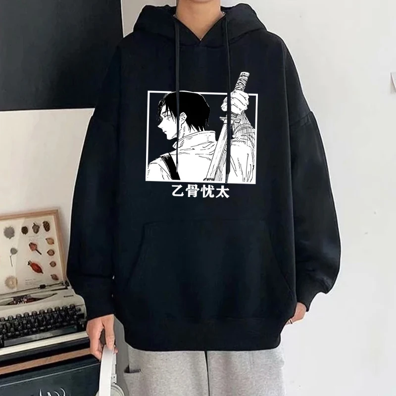 Autumn Winter Casual Anime Okkotsu Yuta Print Hoodies Solid Color Long Sleeve Hooded Pullovers Sweatshirts