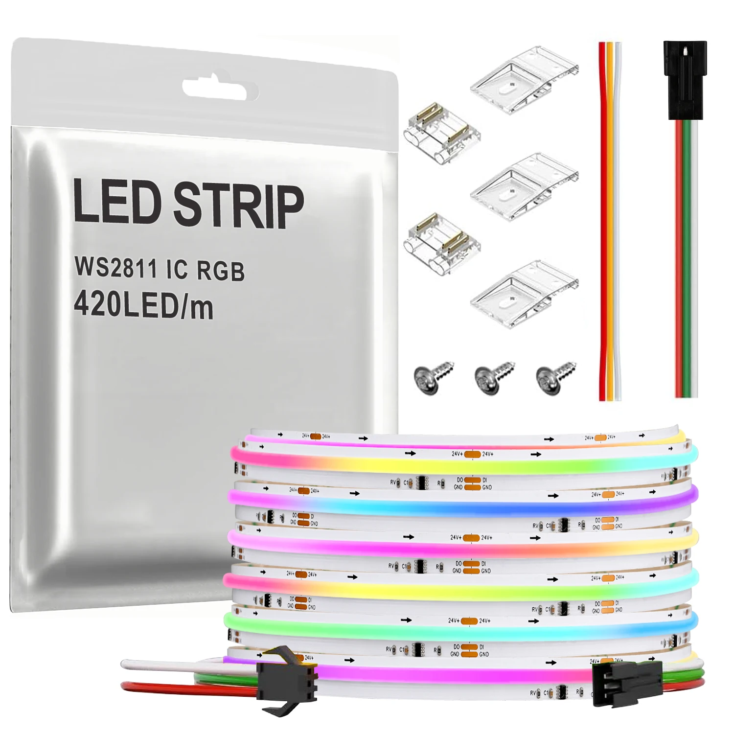 Striscia LED SPI COB RGB+IC WS2811 indirizzabile 420 LED/m Dream Color WS2812B Luci LED COB FCOB flessibili ad alta densità RA90