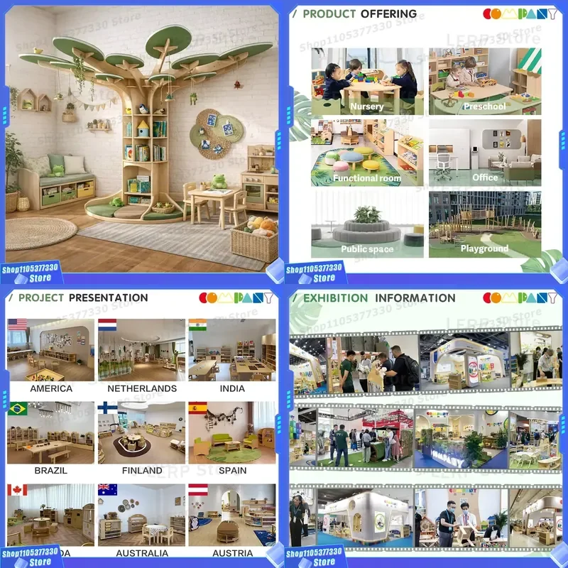 Wooden Tree Shaped Bookshelf Montessori Reading Corner Furniture for Preschool Kindergarten Daycare Classroom Storage Rack