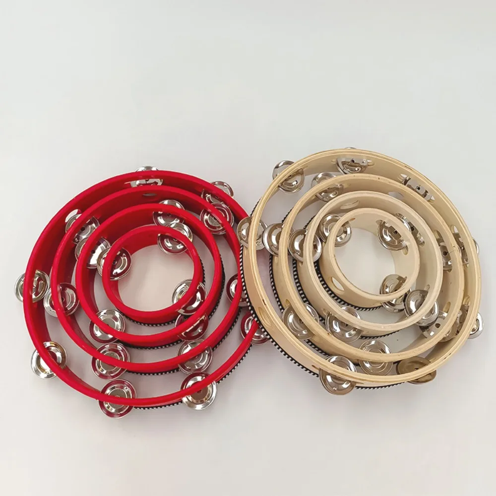 Durable Round Percussion Musical Instruments with Metal Jingles Red/Beige Tambourine Drum 4/6/7/8 Inch Educational Toys Children