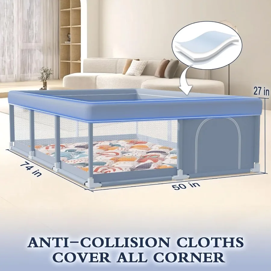 روضة أطفال مقاس 74 × 50 بوصة مع روضة أطفال حصيرة للأطفال والأطفال الصغار سياج ألعاب مركزي نشط داخلي وخارجي #2