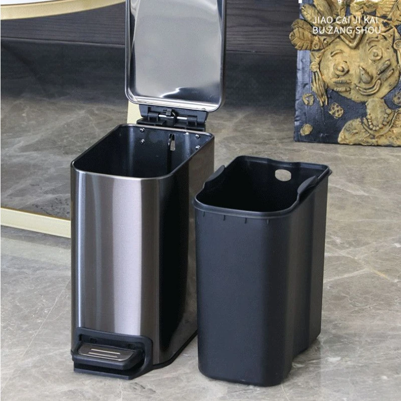 Quality Stainless Steel Dustbin Toilet Sewn Narrow Sanitary Bin Foot Pedal with Lid Metal Garbage Can Kitchen Cleaning Tools