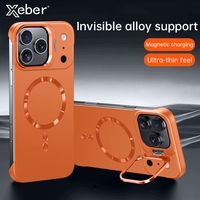 Lens Holder Frameless Magnetic Case For iPhone 17 Air 16 15 14 13 Pro Max For Magsafe Solid Color Ultra Thin Skin Feel PC Cover