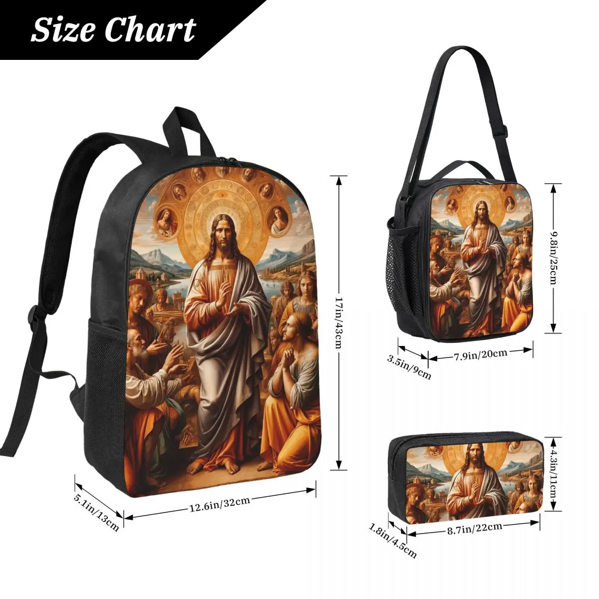 WORSHIPING JESUS Backpack Boys Girls BookBag School Bag Computer Shoulder Bags 3ps Insulated Lunch Bag Pencil Case