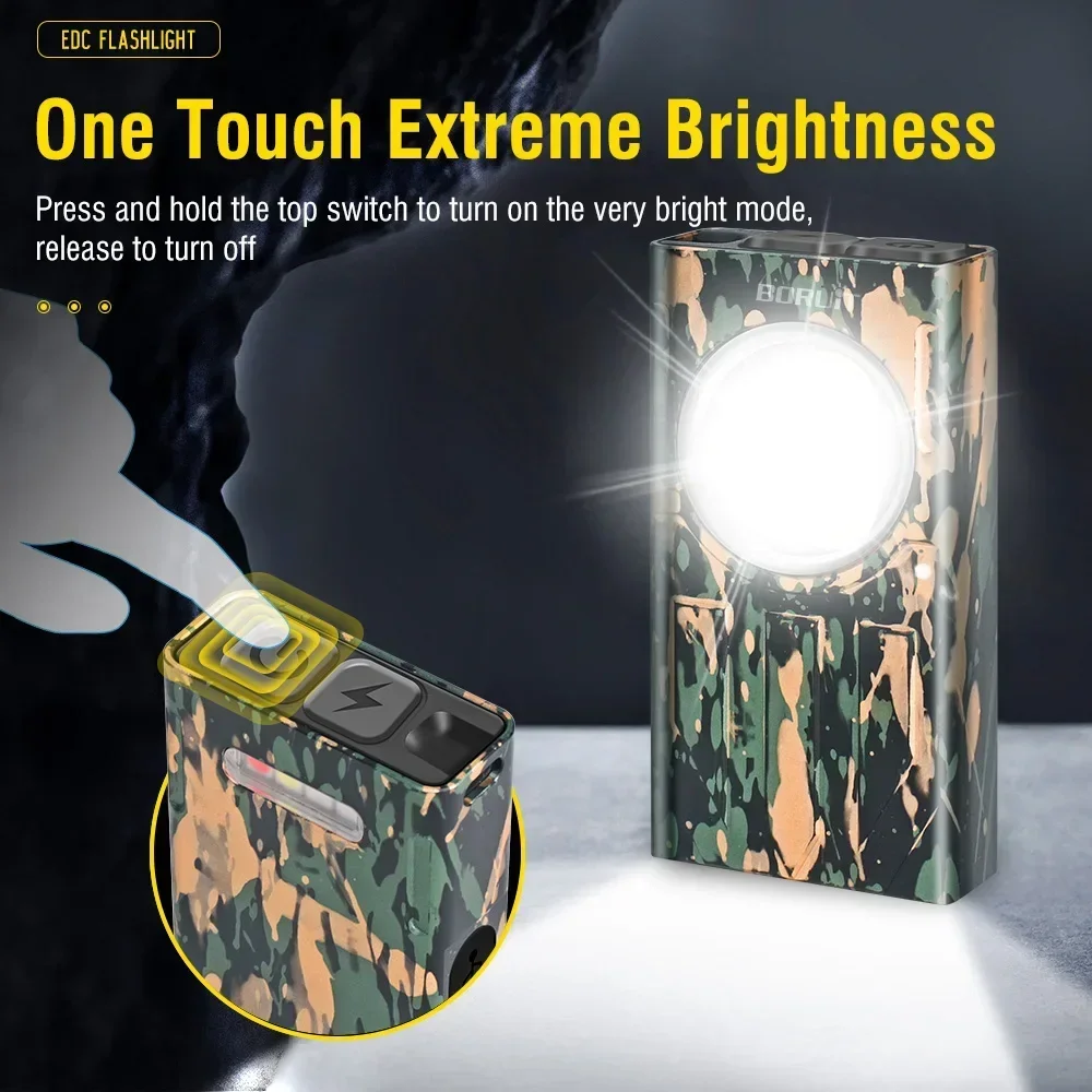 BORUiT V7 1100LM UV LED EDC Keychain Flashlight Type-C Rechargeable Work Light Torch with Magnet Clip Camping Pocket Lantern