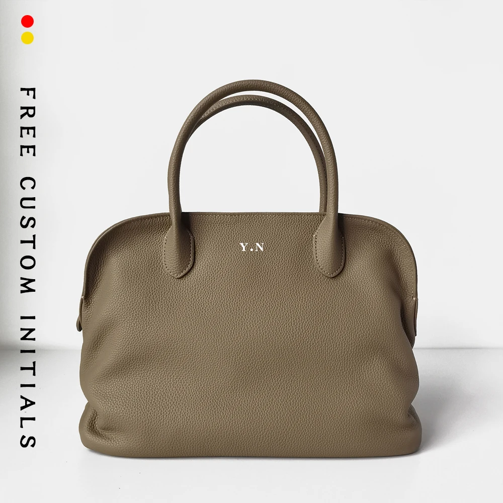 

Soft head layer cowhide texture large capacity genuine leather Tote bag commuting portable shell women's bag free gold stamping