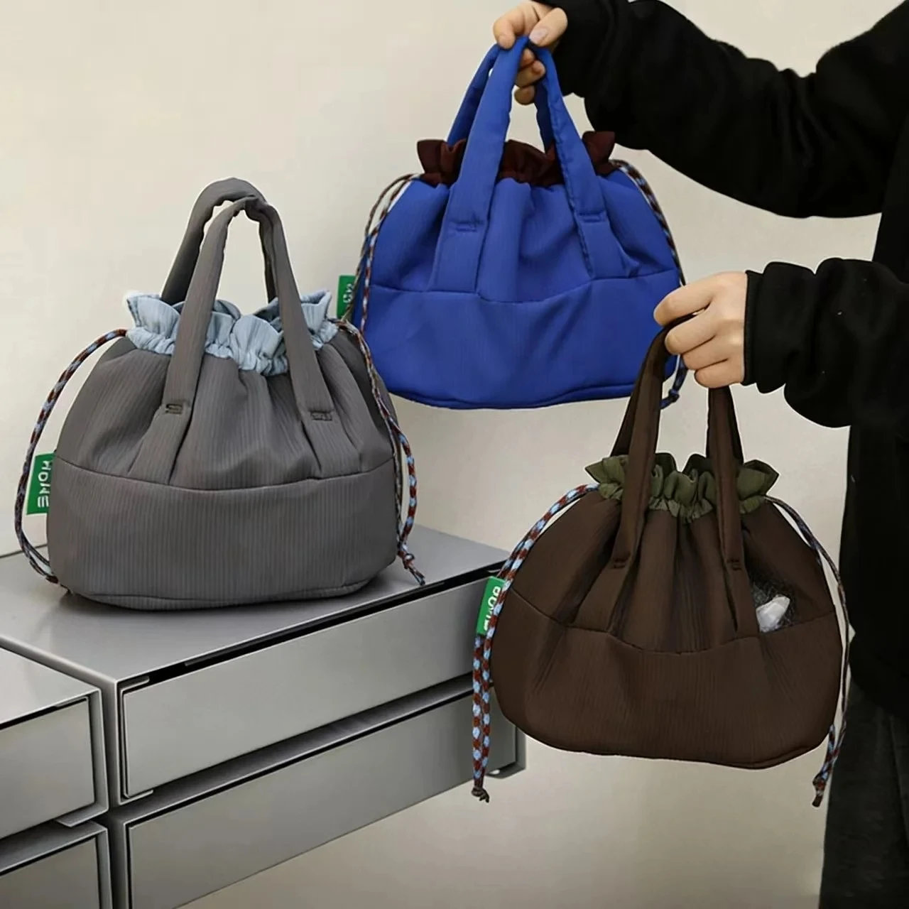 New Japanese And Korean Style Large Capacity Lunch Box Hand-Held Bento Bag, Drawstring Bento Bag, Waterproof Lunch Bag