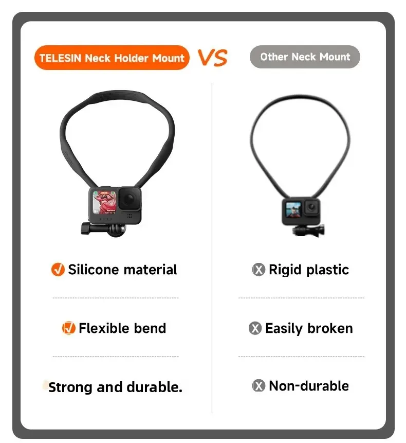 TELESIN سيليكون الرقبة جبل ل GoPro Hero13 12 11 10 9 8 7 6 DJI OSMO Action 5 Pro 4 3 Insta360 X5 X4 ملحقات كاميرا الحركة