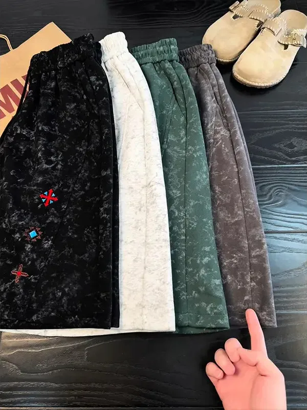 

Мужские летние спортивные шорты American Dyed: плотные, свободные, прямые, с вышивкой, длиной до колена