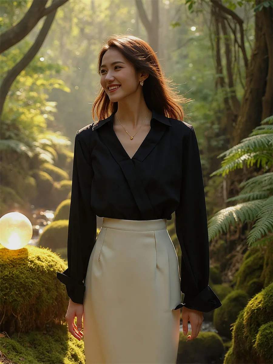 

Рубашки женские из смеси хлопка с длинным рукавом, простой дизайн, пуговицы спереди, элегантные офисные женские модные свободные весенние топы в корейском стиле