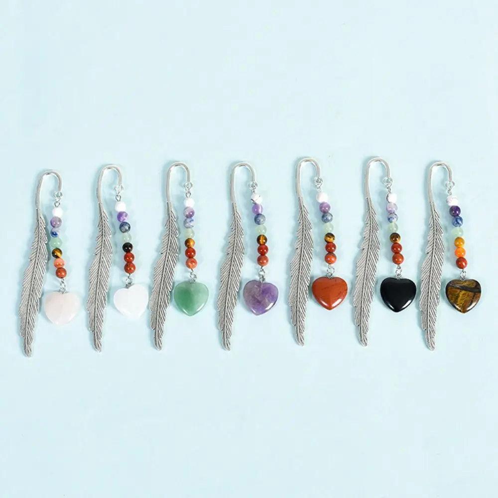 Reading Bookmark Healing Stone Bookmark Pagination Mark Book Paginator Crystal Beads Bookmark Book Clip Feather