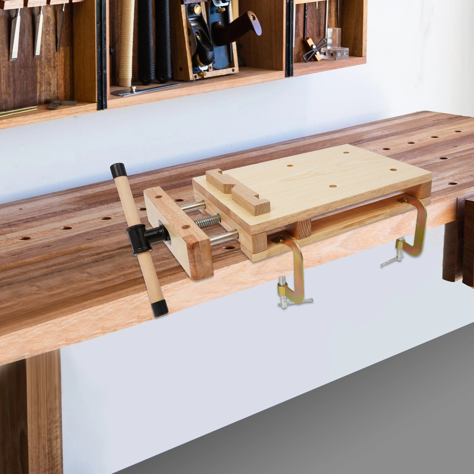 Portable Wooden Workbench Woodworking Bench 43*7*28 cm Woodworking Bench with Adjustable C-Type Clips for Woodworking Training/Woodworking Experience Zones/Creative Woodworking Workshops