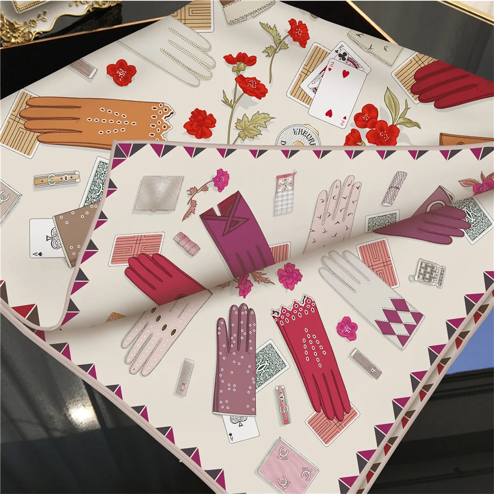 POBING Handgerollter Twill-Seidenschal für Damen, magische Handschuhe, doppelt bedruckte quadratische Schals, Wraps, Echarpes, Foulards, Femme, Hijab, 90 cm – Detail 14