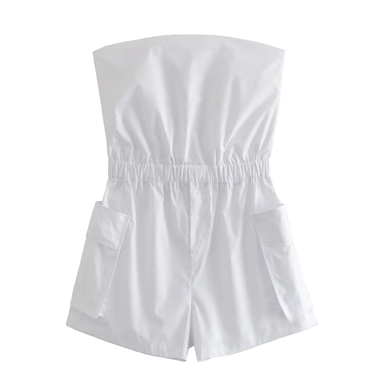 

Summer New Style WMXZ 3345210 One Shoulder Pocket Windbreaker Fabric Short Overall High Waist Cotton Blend Commute Style