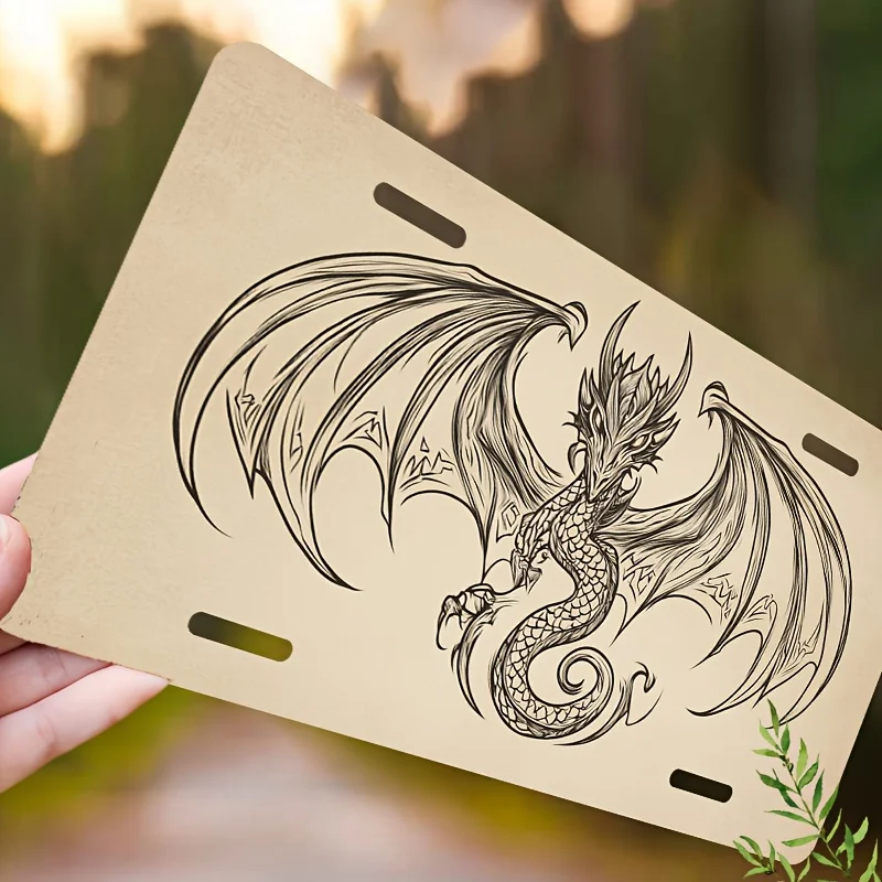 2D Design, a Dragon-Patterned Decorative License Plate Frame, Waterproof Aluminum Car License Plate Set, Unisex, 30.48 cm X 15.2