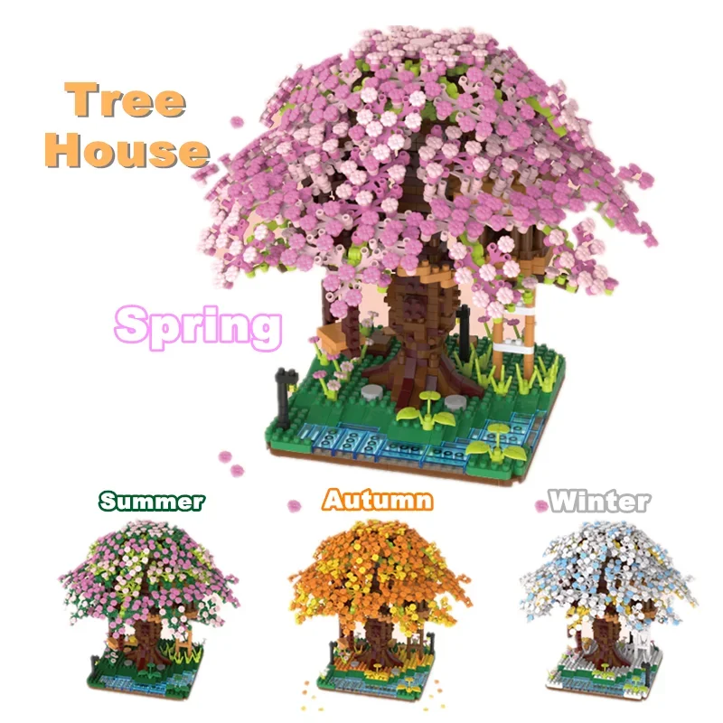 Mini Blocks Beautiful Architecture Flower Tree House Cherrry Sakura Building Bricks Fun Toys DIY Gift Girl Present New Year