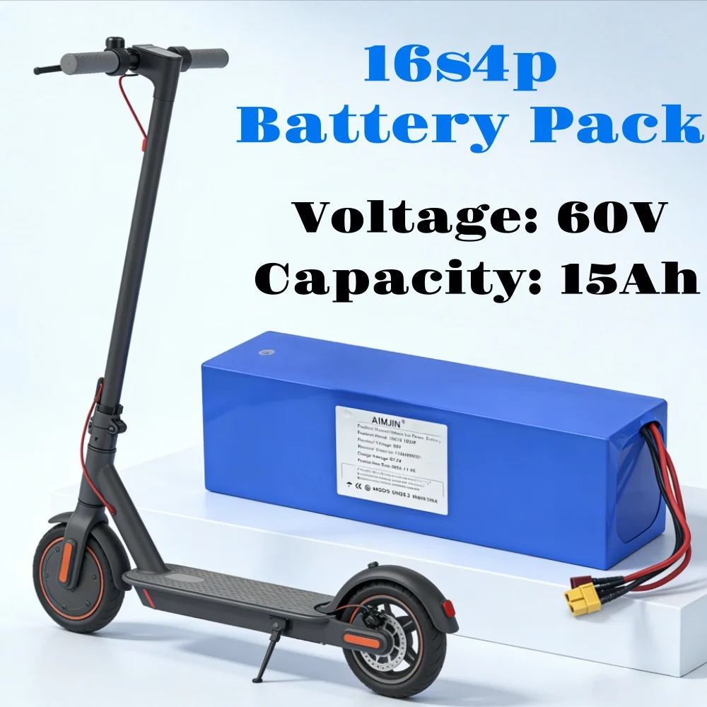 

60V 15000mAh 18650 Lithium Battery with BMS for Motorcycle Scooter Bicycle 2000W Motor 16S4P Battery Pack for Electric Vehicles