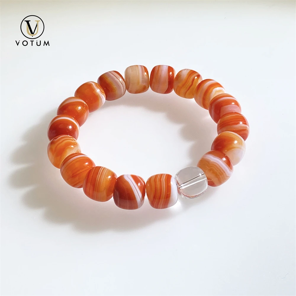 

Votum Natural Orange Banded Agate Bracelet for Women Lady White Crystal Healing Chakra Balancing Reiki Yoga Gift Beads Jewelry