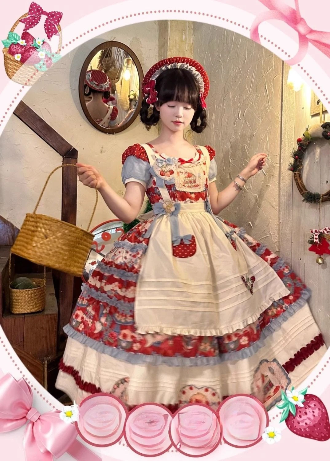 MAGOGO japonais doux Lolita fraise OP robe femmes Kawaii mignon imprimé tablier Cosplay princesse robes de soirée robe Vintage