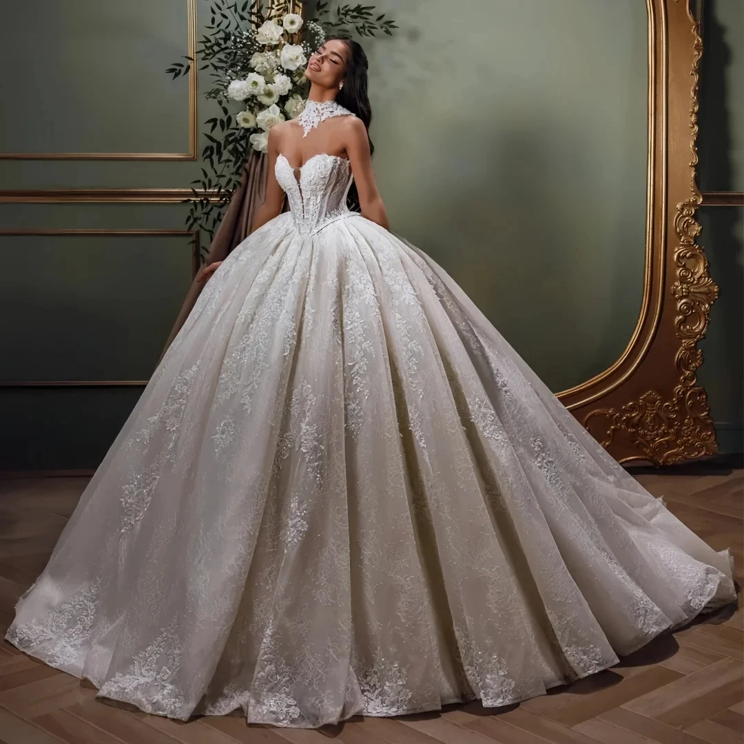 

2026 Modern Wedding Dress Sweetheart Lace Appliques Princess Bride Bridal Gowns Chapel Train Vestidos Robe De Mairee