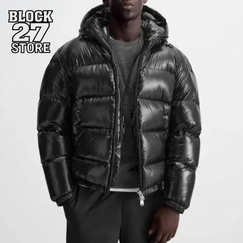 

Mens Jacket Harajuku Autumn Winter Hooded Cotton Parka Solid Color Darkwear Streetwear Casual Warm Coat Oversize Fashion Style