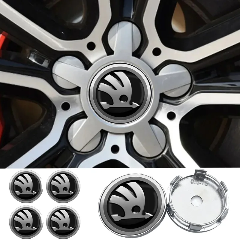 New 4pcs 60mm Car Wheel Center Hub Cap Rim Cover Emblem Stickers For Skoda Octavia 1 2 3 A4 A5 MK2 Kodiaq Superb 3 Rapid Fabia 1