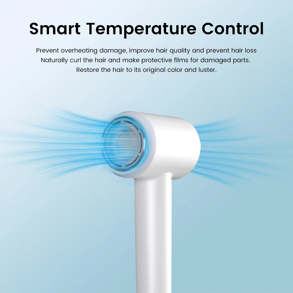 Secador de cabelo inteligente com alteração quente e fria, íon negativo, cuidados com os cabelos, tecnologia preta, baixo ruído, bico de ar de camada dupla