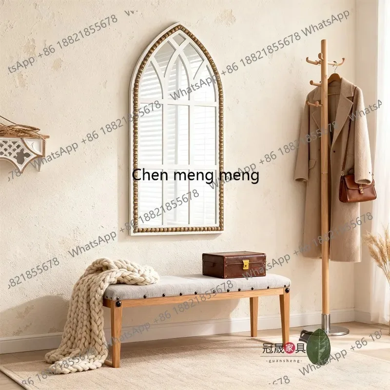 A17 European retro old fake window mirror living room French special-shaped floor mirror entrance fireplace